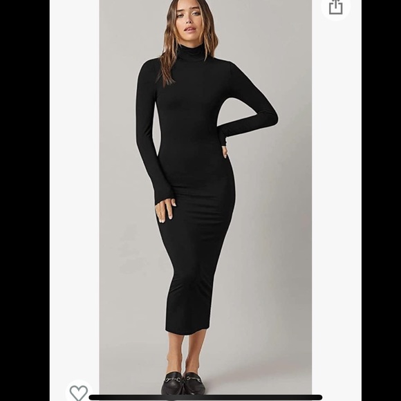 Turtleneck Long Sleeve Bodycon Long Dress Maternity Black - Picture 3 of 3